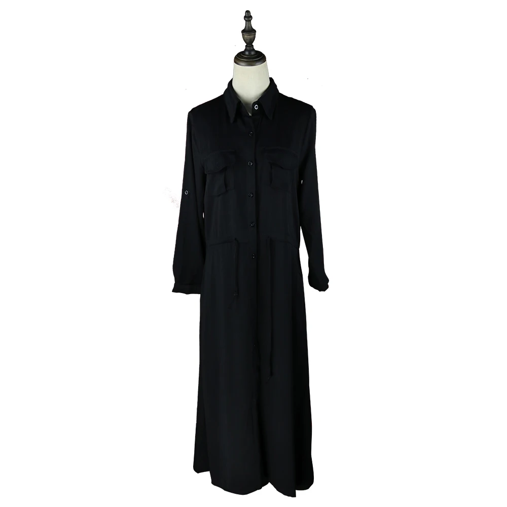 

Punk Style Autumn New Long-Sleeved Shirt Dress Women's High Waist Single-Breasted Slim Tie Long Dress Casual Wind Dress