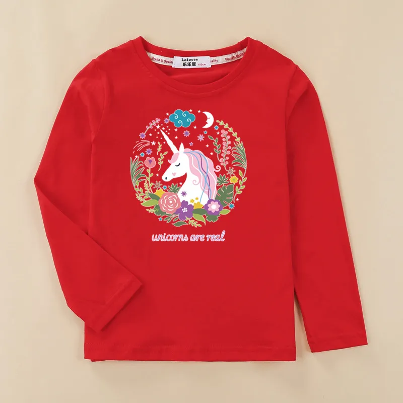 

Kids long sleeve cotton t-shrit for baby girl unicorn top shirt pretty print children clothes girl tees tshirt
