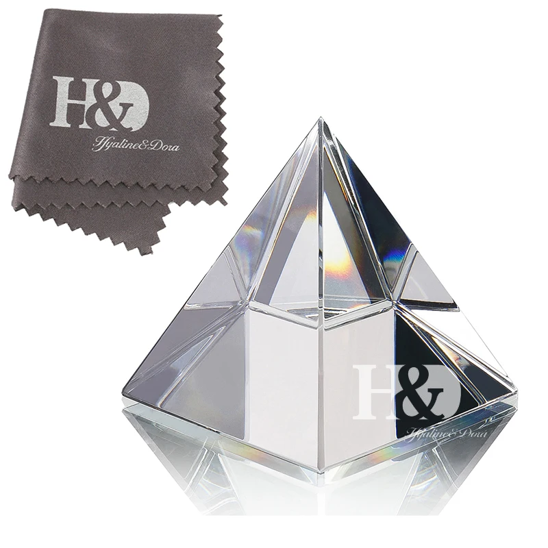 

H&D 2inch Crystal Pyramid Figurine Paperweight Glass Home Decoration Ornament with Gift Box