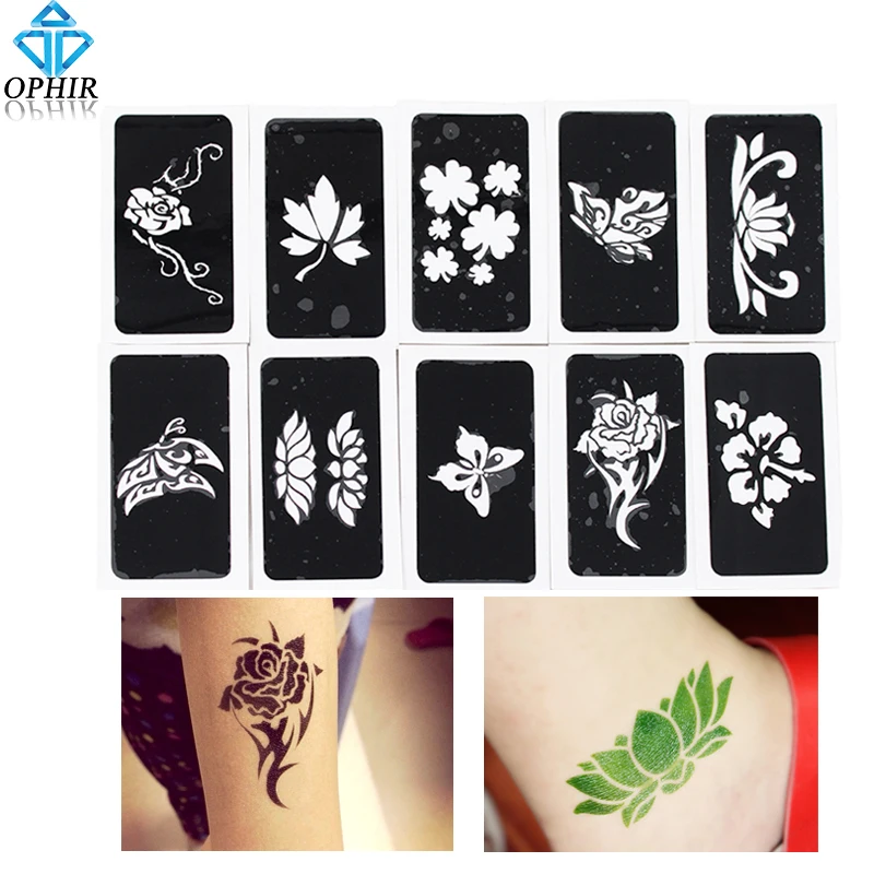 10 шт. трафареты для татуировок с хной|tattoo stencil|airbrush stencilstencils for body - Цена: 384,35 руб.