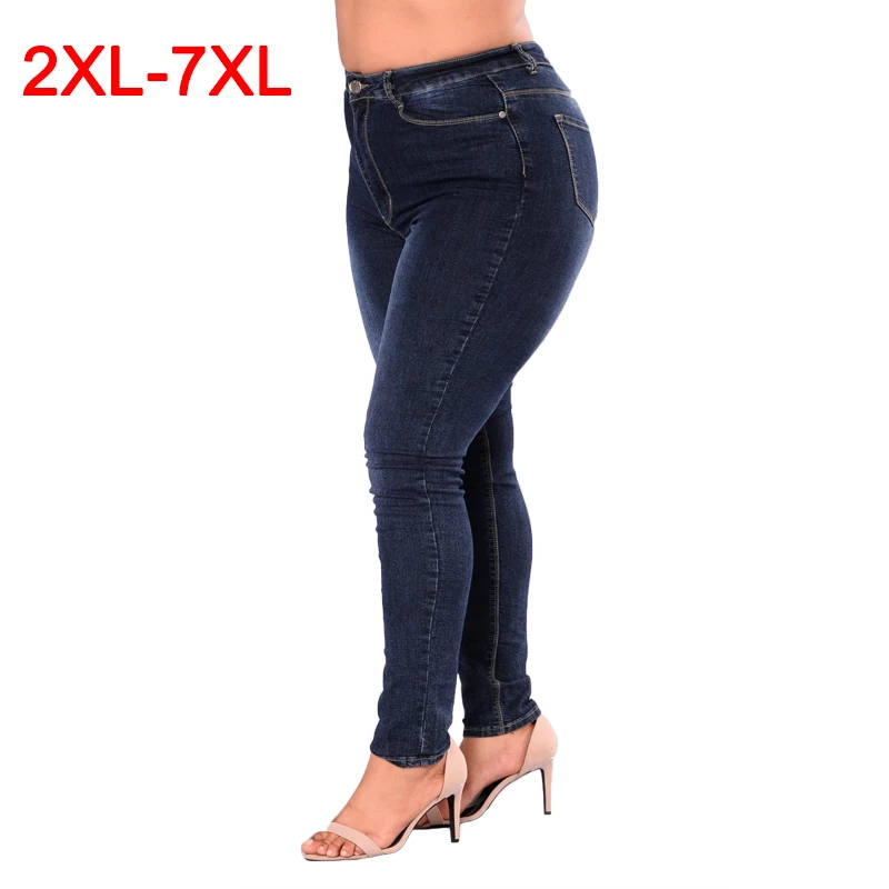 Women Skinny Slim Pencil Bas Jeans Female Big High Waist Pants Lady Plus Size 2XL-7XL Bottom Causal Elasticity Denim Clothing | Женская
