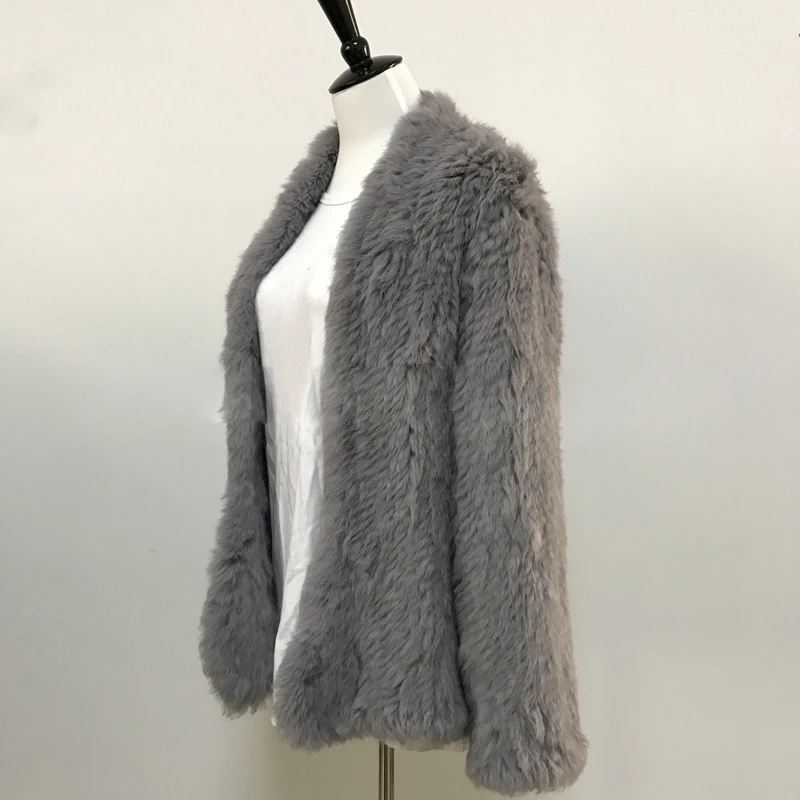 Натуральный мех пальто Для женщин вязать кролика Мех животных серый Цвет