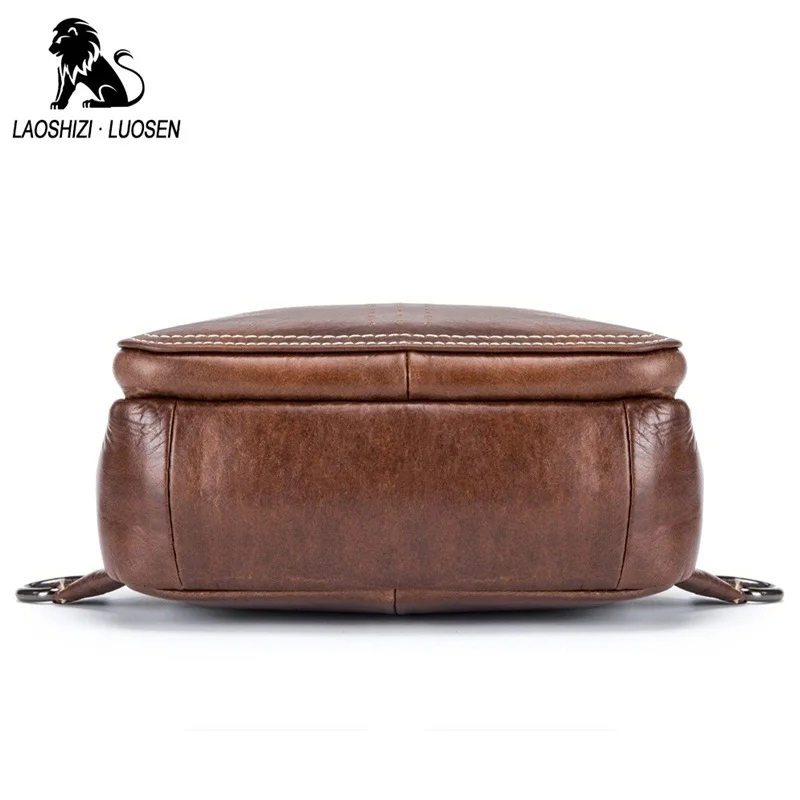 LAOSHIZI LUOSEN New Genuine Leather Men Shoulder Crossbody Bags Vintage Casual Chest Male Travel Single Strap Pack | Багаж и сумки