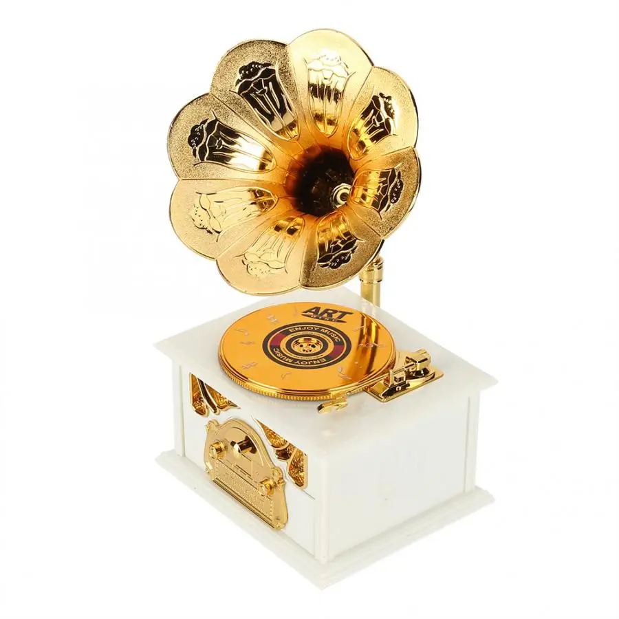 Antique Wooden Music Box Metal Phonograph Hand Crank Music Boxes Classic Music Box Decor Christmas Birthday Gift