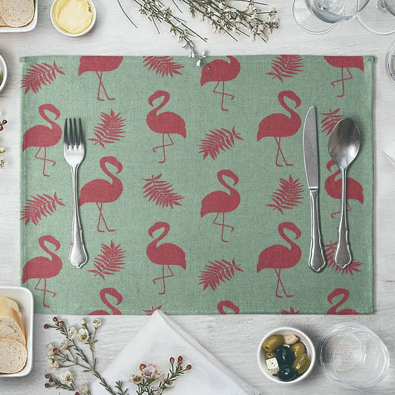4 шт. набор кухонных ковриков с изображением фламинго из хлопка и льна