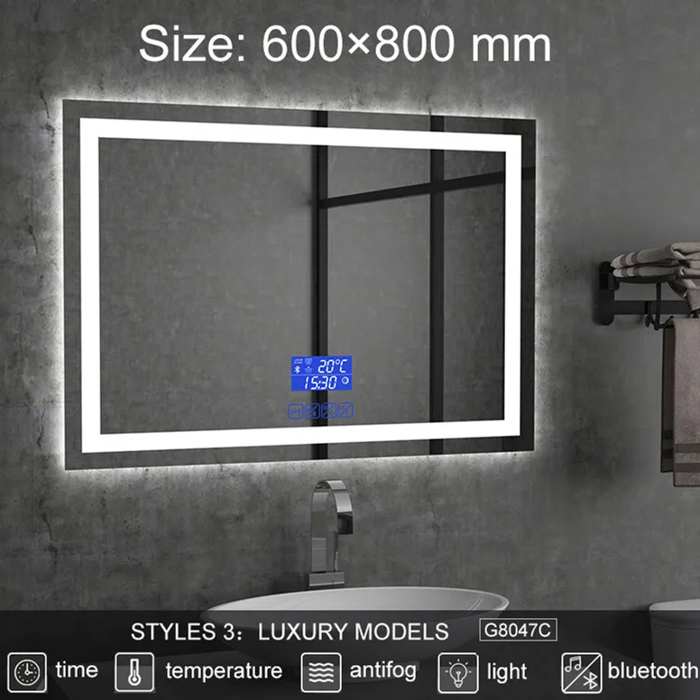 2G8047C 600X800mm На заказ, настенное умное зеркало, светодиодный, bluetooth, зеркало для ванной с подсветкой, противотуманное зеркало для ванной, зеркало для макияжа, 2G8047 - Цвет: 2G8047C 600X800mm
