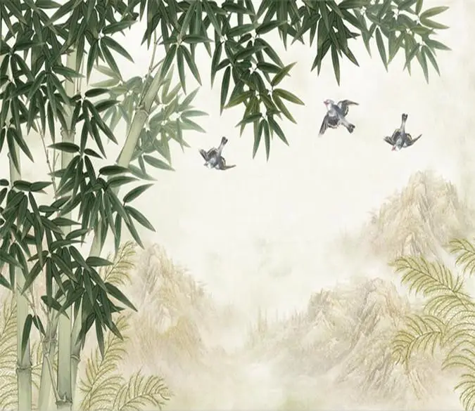 

[Self-Adhesive] 3D Foggy Forest Green Bamboo Forest Bird 7 Wall Paper mural Wall Print Decal Wall Murals