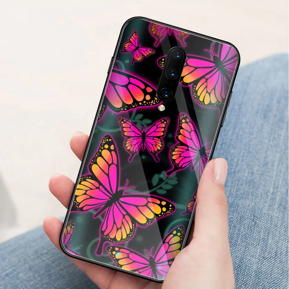 Чехол для Oneplus 6T стеклянная задняя крышка Бабочка цветочный чехол 7 pro 1 + 5 5T 6 6t -