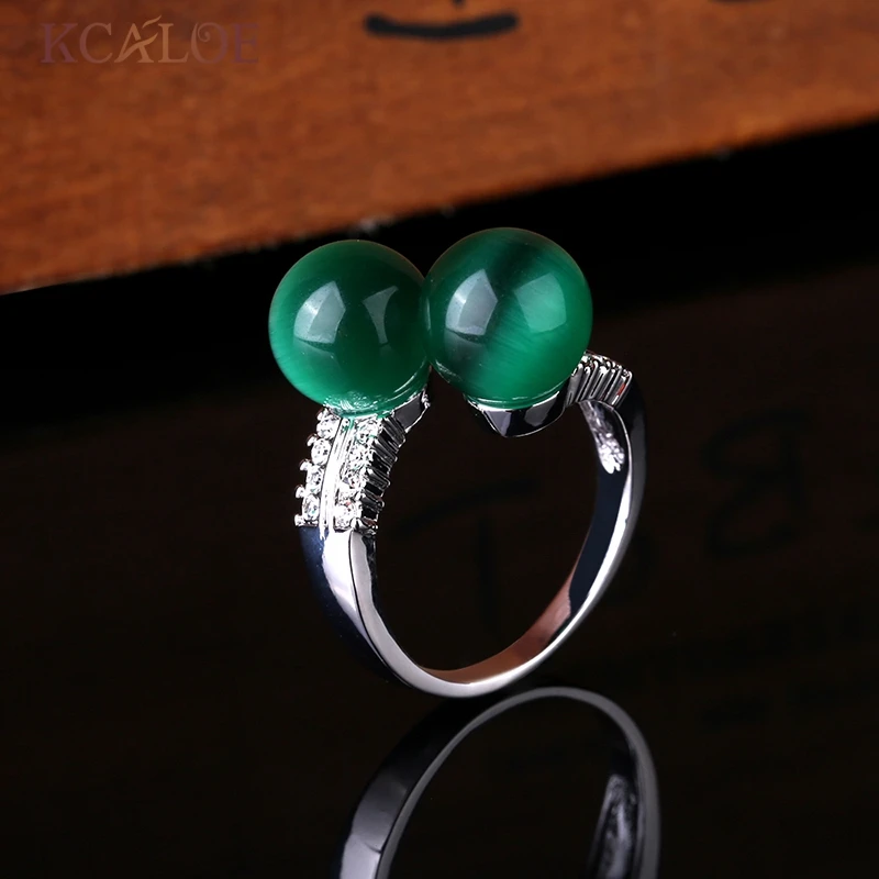 Kcaloe зеленый кольцо опал камень Мода двойной круглый шар девушка элегантный