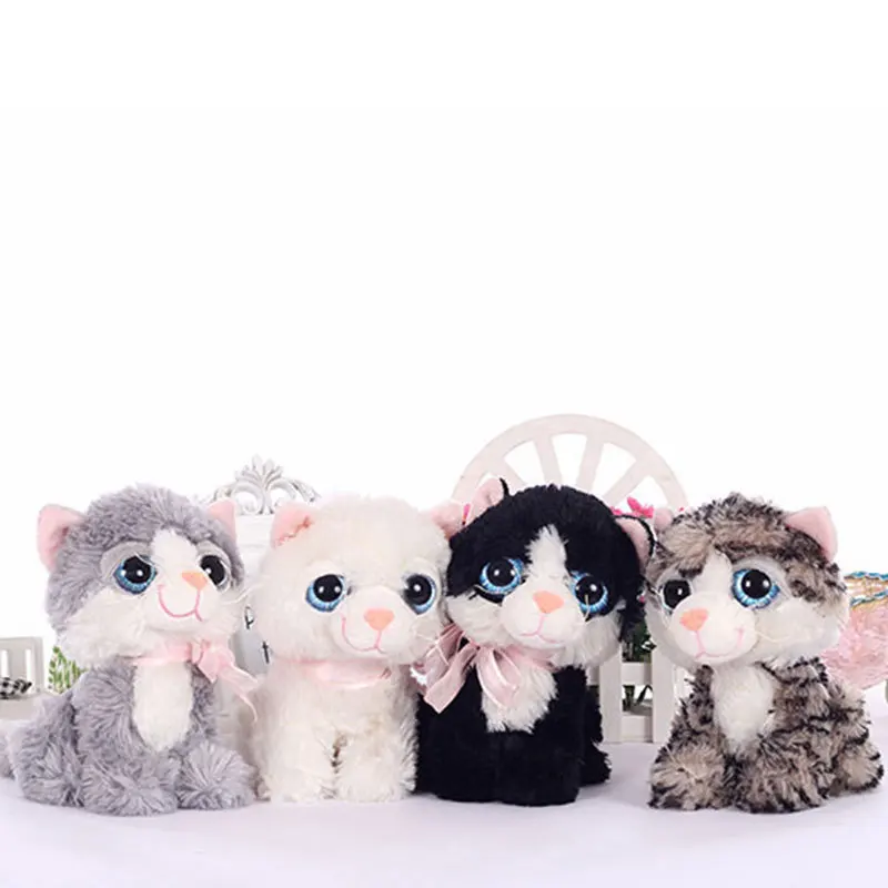 19CM Small Kawaii BIG EYES PLUSH CATS Stuffed Animals Grey White Black Brown Kitten Soft Toys for Children Kids Gifts 120106548 |