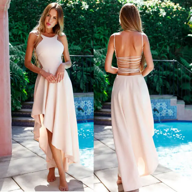 Для женщин ремень спинки Boho Длинные платья макси повязку нерегулярные Вечеринка