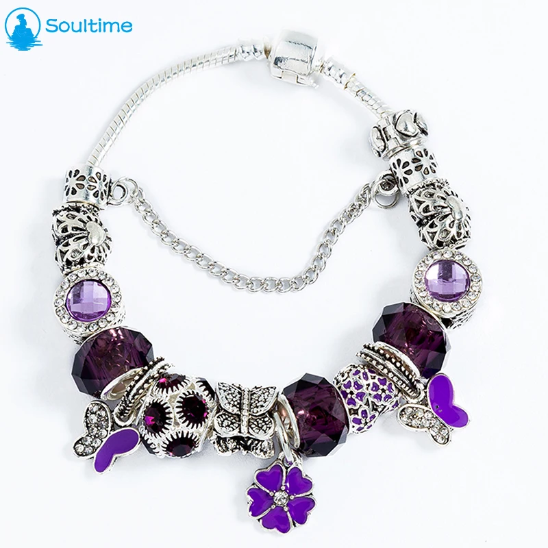 SOULTIME Винтажный серебряный цветной браслет с бусинами полудрагоценные камни