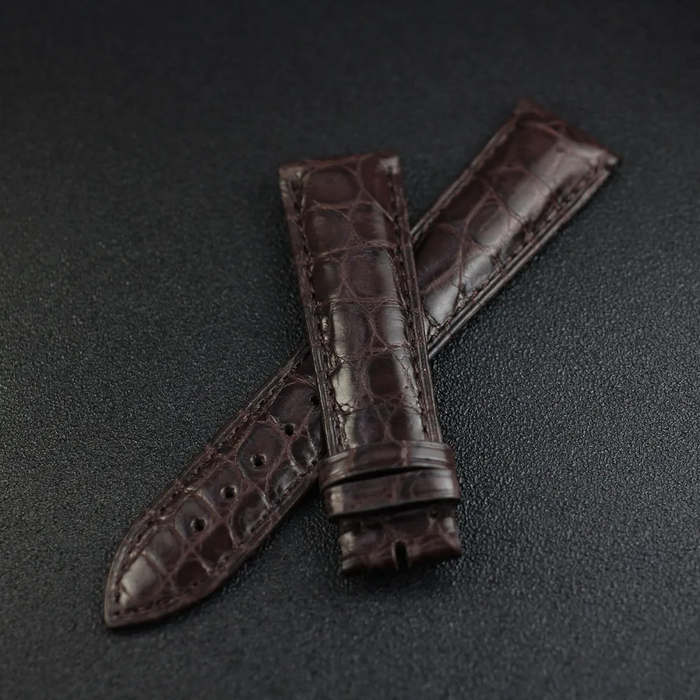 ZLIMSN Double Crocodile Skin Strap Quick Installation Brown Black for Mens Women Luxury Alligator Watch Band Size 18mm 20mm 22mm