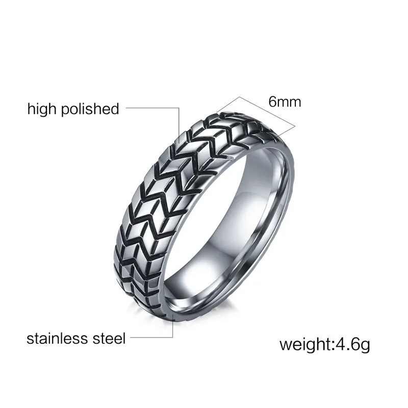 BIG J.W Unique Tire Tread Style Grooved Ring Statement Stainless Steel Men Rings Women Silver Color Punk Boy Jewelry | Украшения и