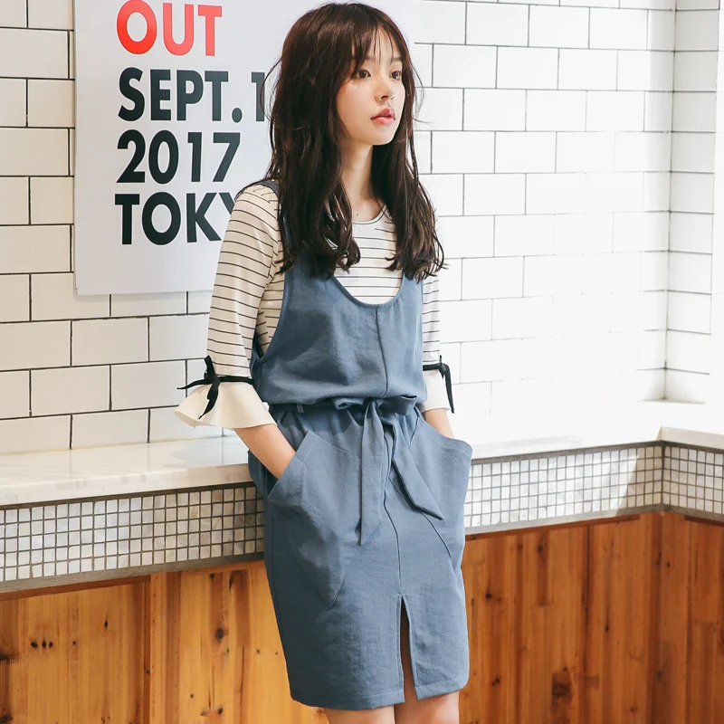 2018 Для женщин сарафаны Япония Kawaii Ulzzang Весна Новые лук кружева ремень платье
