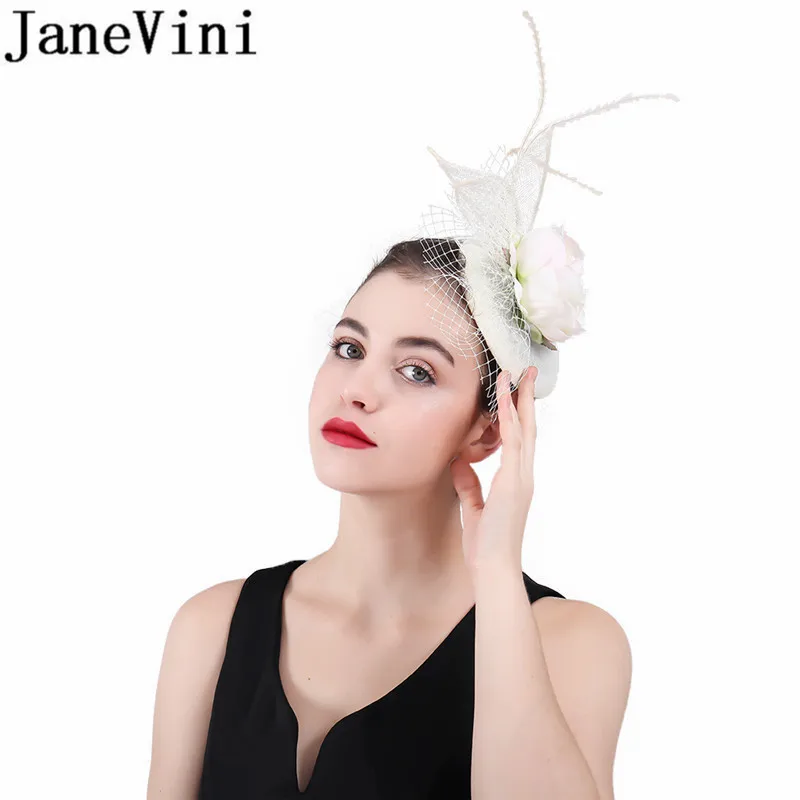 Женская Свадебная шляпка JaneVini бежевая заколка для волос с искусственным цветком