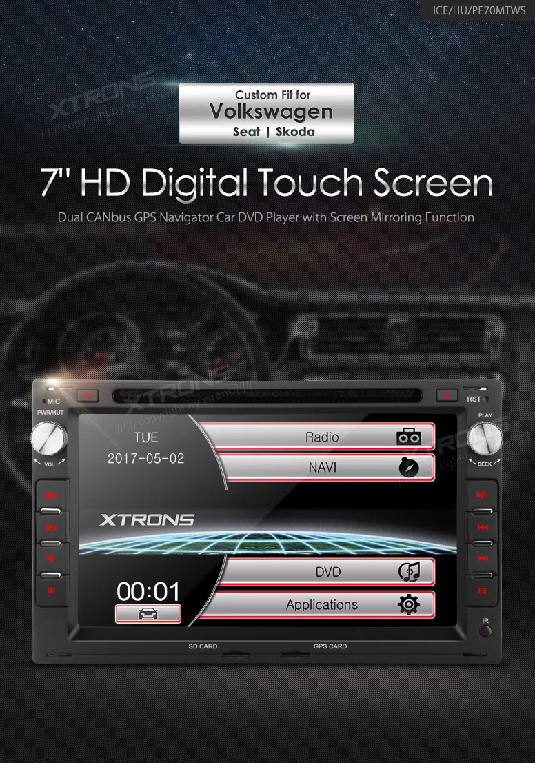 XTRONS 7 ''2 din ради, сan-шина gps автомобильный dvd плеер с навигацией плеер для Volkswagen Sharan LUPO CHICO транспортер для сиденья для SKODA