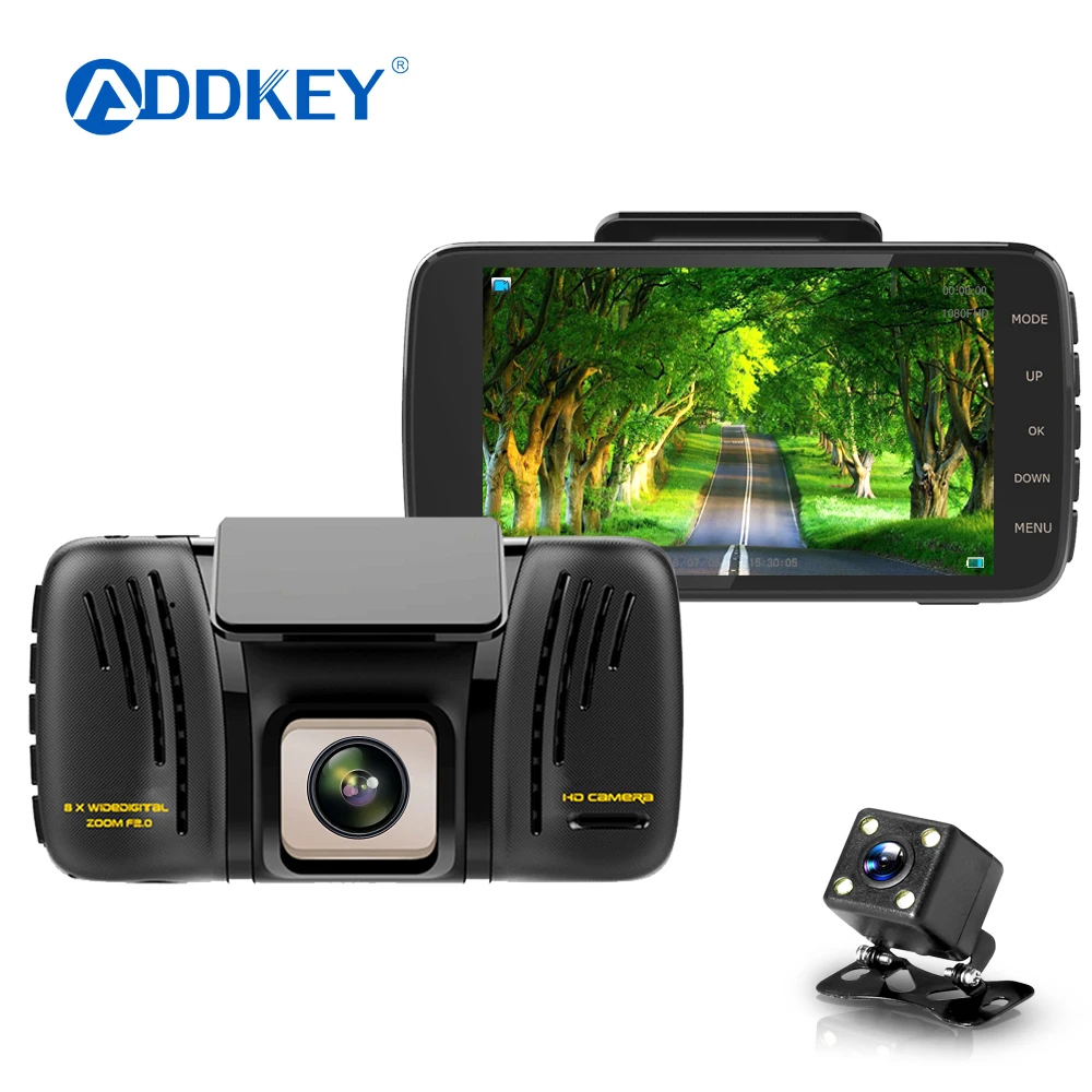 Addkey H7 Видеорегистраторы для автомобилей Камера Двойной объектив IPS 4.0 &quotFull HD 1080 P