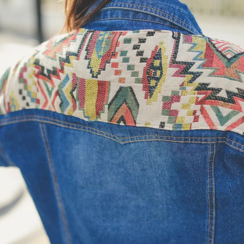 Spring Jacket Women 2018 Korean Fashion Vintage Geometric Patchwork Batwinged Denim Streetwear jaqueta jeans feminina | Женская одежда