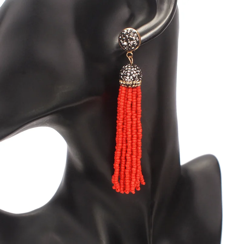 Red Earrings MANILAI, ручная работа, полимерные Серьги-кисточки с бусинами, модные, богемные, массивные, с кристаллами, свисающие серьги для женщин, пляжные ювелирные изделия - Окраска металла: Red Earrings