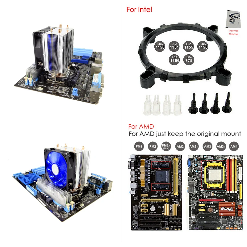 ALSEYE куллер для процессора LED 90mm кулер TDP 120W охлаждение процессора для LGA 1155/1151/1156/1366/775/ И AM2/AM3/АМ4