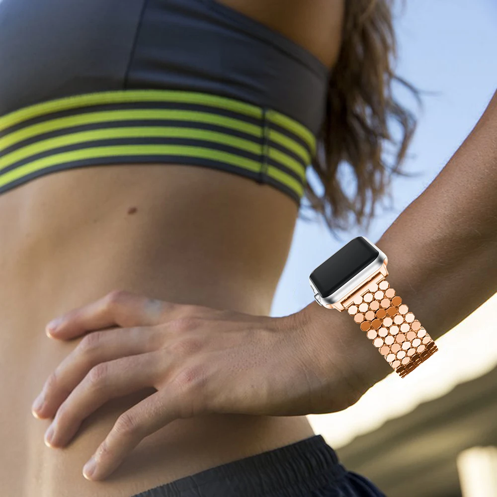 Ремешок из нержавеющей стали для Apple watch band 44 мм 40 звеньевой браслет iwatch 42 38 Band 6 SE 5 4