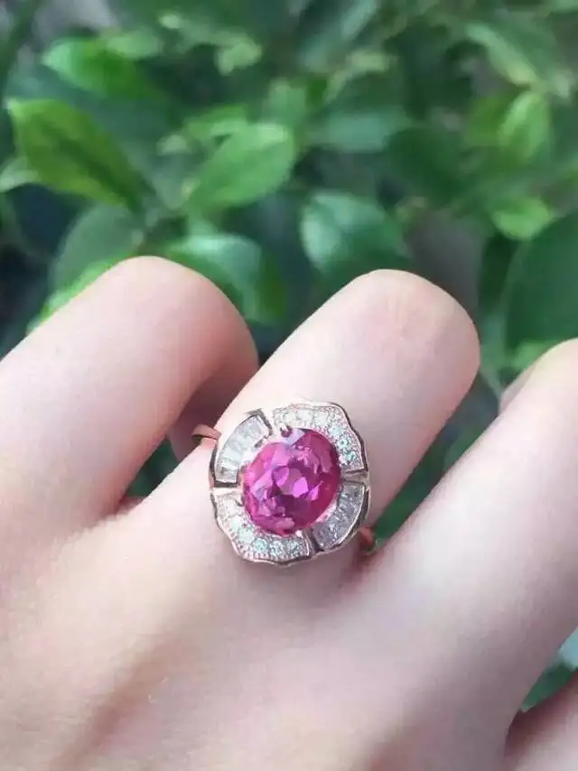 

Natural pink topaz gem Ring Natural gemstone ring 925 sterling silver trendy Elegant round Sunflower women girl gift Jewelry