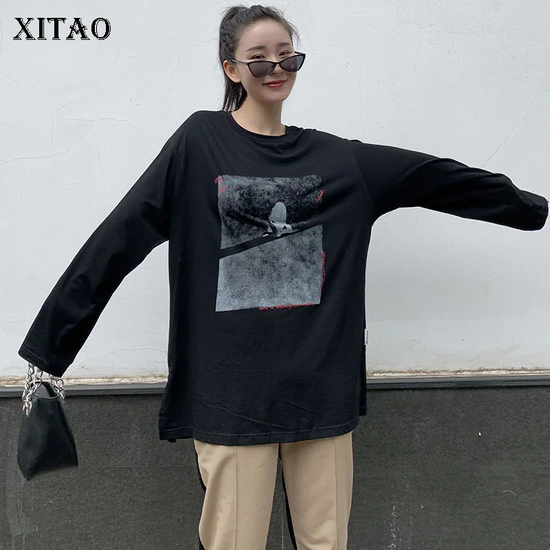 XITAO, черная, белая футболка с буквенным принтом, женская одежда,, повседневная, универсальная, солнцезащитная, тонкая футболка, топ, осенняя мода, новинка, WQR1206