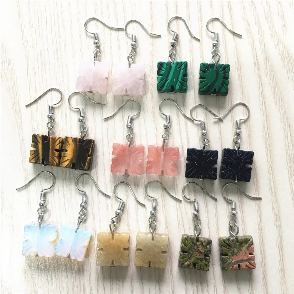2019 Fashion Square Rose Sand Opal Topazs Drop Earrings for women Jewelry dangle earrings | Украшения и аксессуары