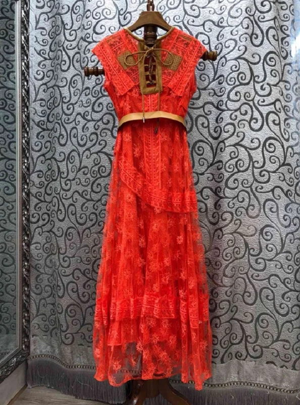 Красное черное кружевное длинное платье 2019 летние модные вечерние платья с