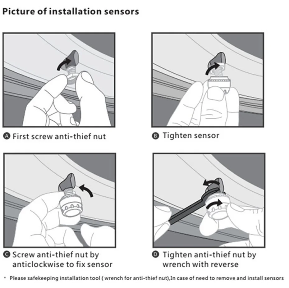 Система контроля давления в шинах TPMS 4 внешних/внутренних датчика для hyundai honda toyota