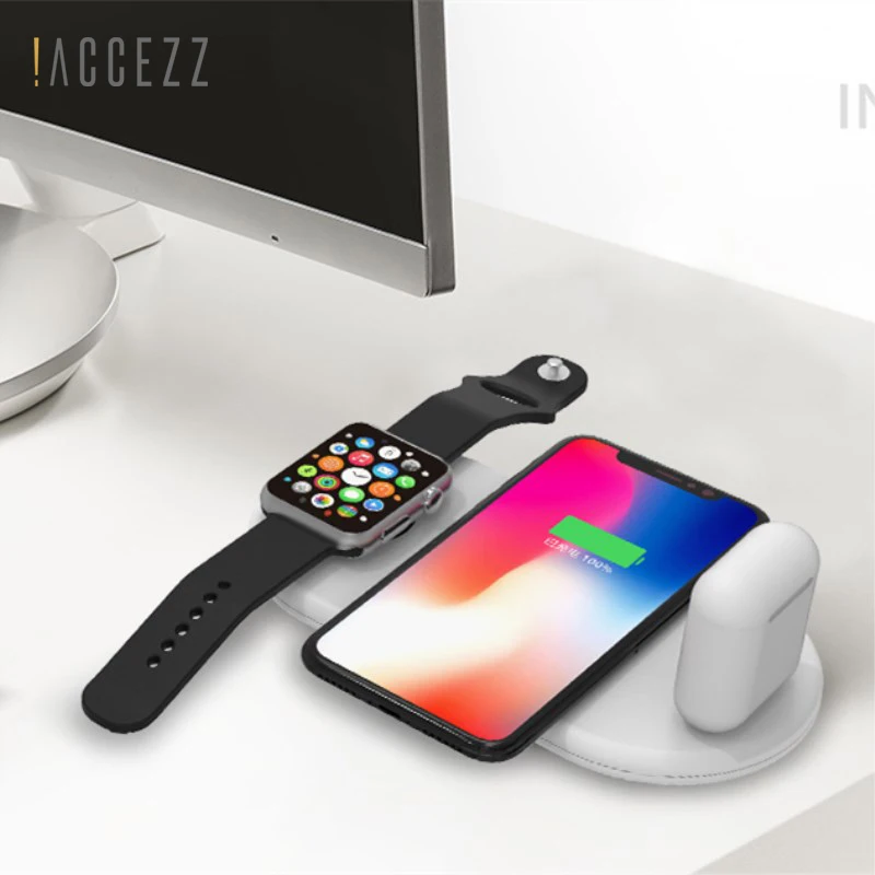! ACCEZZ 3 в 1 10 Вт и 7 5 QI Быстрое беспроводное зарядное устройство для iphone 8 Plus X Apple Watch