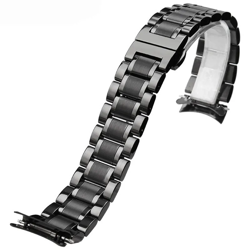 Цельный ремешок из нержавеющей стали Seiko Citizen серебристый 18 мм 20 мм 21 мм 22 мм 23 мм 24 мм металлический ремешок Бесплатный подарок установочный инструмент - Цвет ремешка: black
