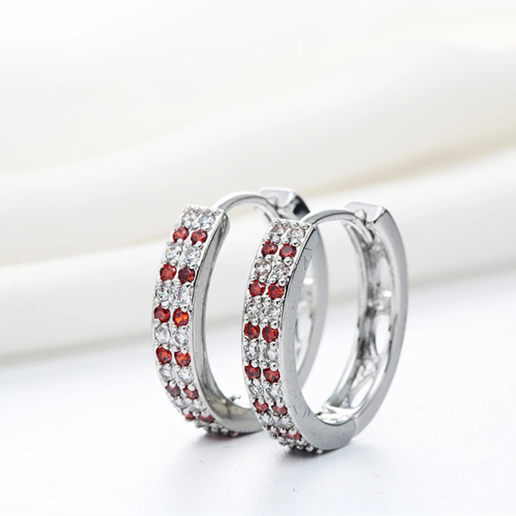 Женские серьги-кольца Cxwind с красным и белым кубическим цирконием свадебные