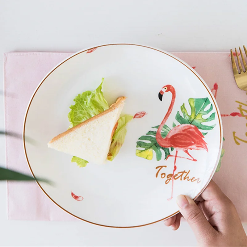 Тарелки с фламинго 8 дюймов милые Мультяшные тарелки для девочек милым рисунком