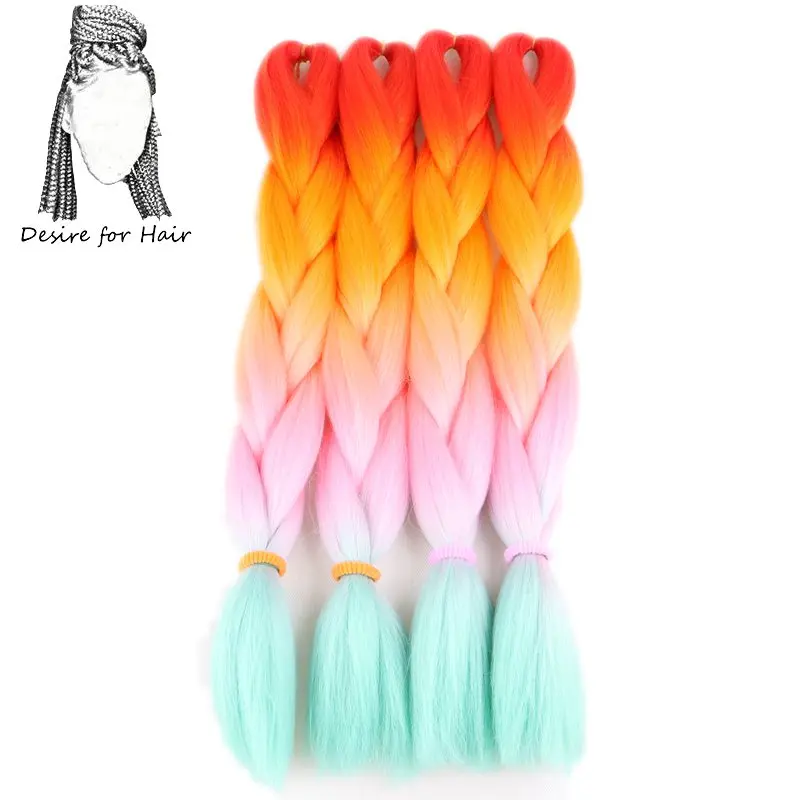 Desire for hair, 4 упаковки в партии, 24 дюйма, 100 г, 2 тона, три тона, ombre, цвет синтетический, плетение, коробка, косички, волосы, черный, серый, бордовый - Цвет: T1B/серебристо-серый