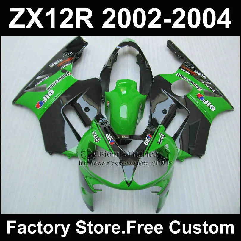

Custom Green EIF ABS fairing kits for Kawasaki fairings kit 2002 2003 2004 ZX12R Ninja ZX 12R 02 03 04 motorcycles body parts