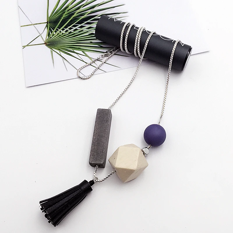 

Long Wood all-match Bohemian Leisure Vintage Handmade Tassel Sweater Chain Necklace Geometric Female Accessories Choker