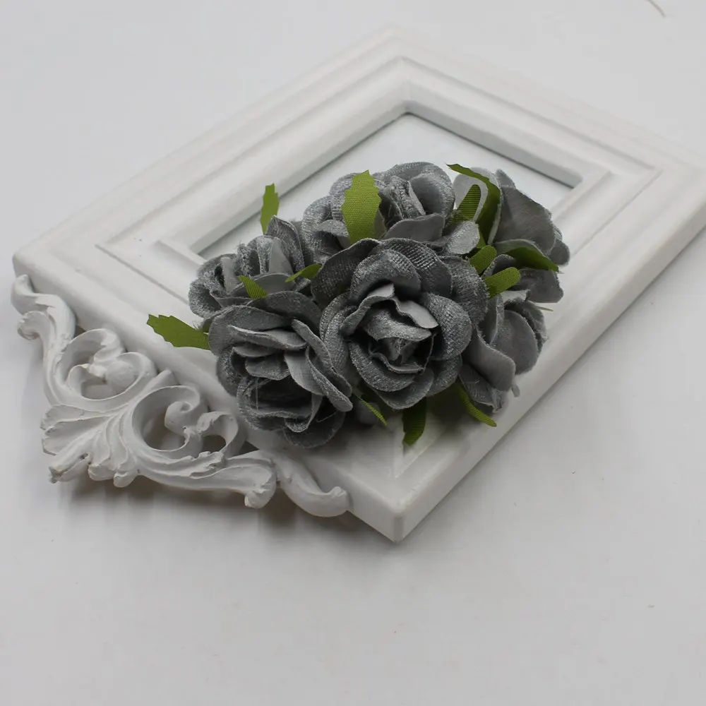 gray 6 шт./лот, высокое качество, искусственный бархат, 4 см, зеленые розы, сделай сам, украшение автомобиля, свадебное искусство, украшение для дома - Цвет: gray