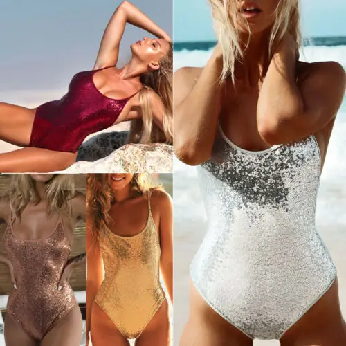 Women One-Piece Swimsuit Bandage Sequins Bikini Set Push-up Bathing Swimwear Beach Suits Hot Bodysuit 4 Colors | Спорт и развлечения