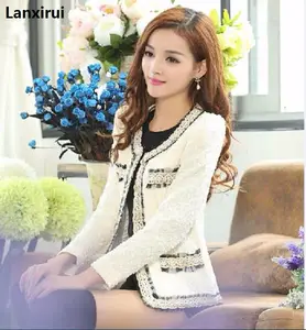 Женская твидовая куртка с длинным рукавом и V-образным вырезом