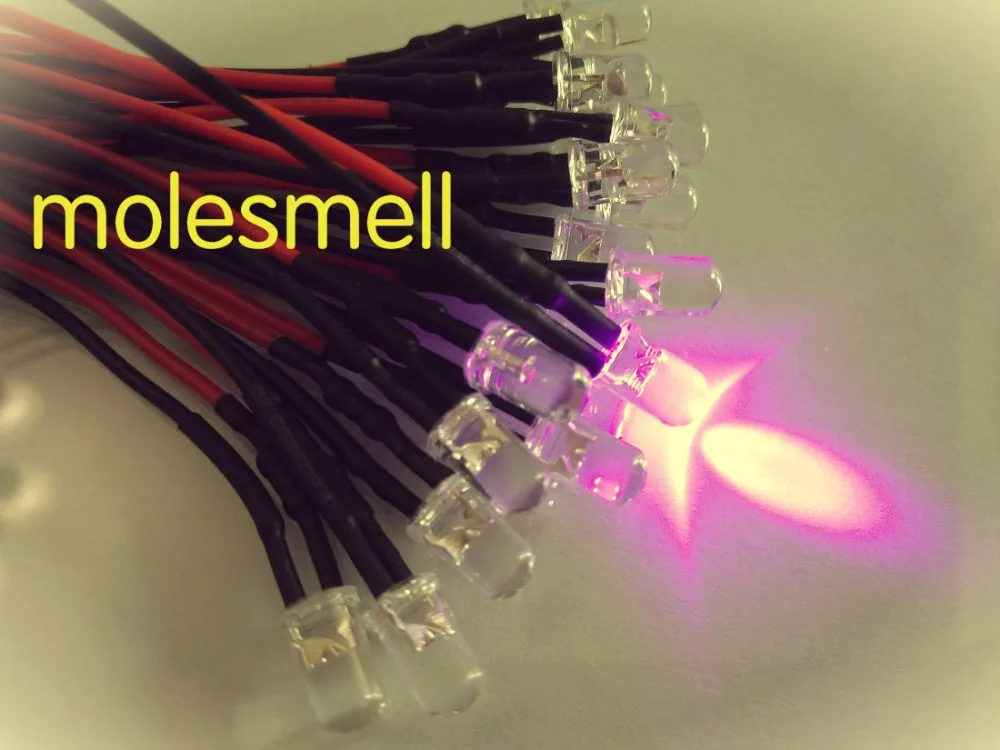 1000pcs 5mm 5v Pink Water clear round LED Lamp Light Set 20cm Pre-Wired 5mm 5V DC pink led