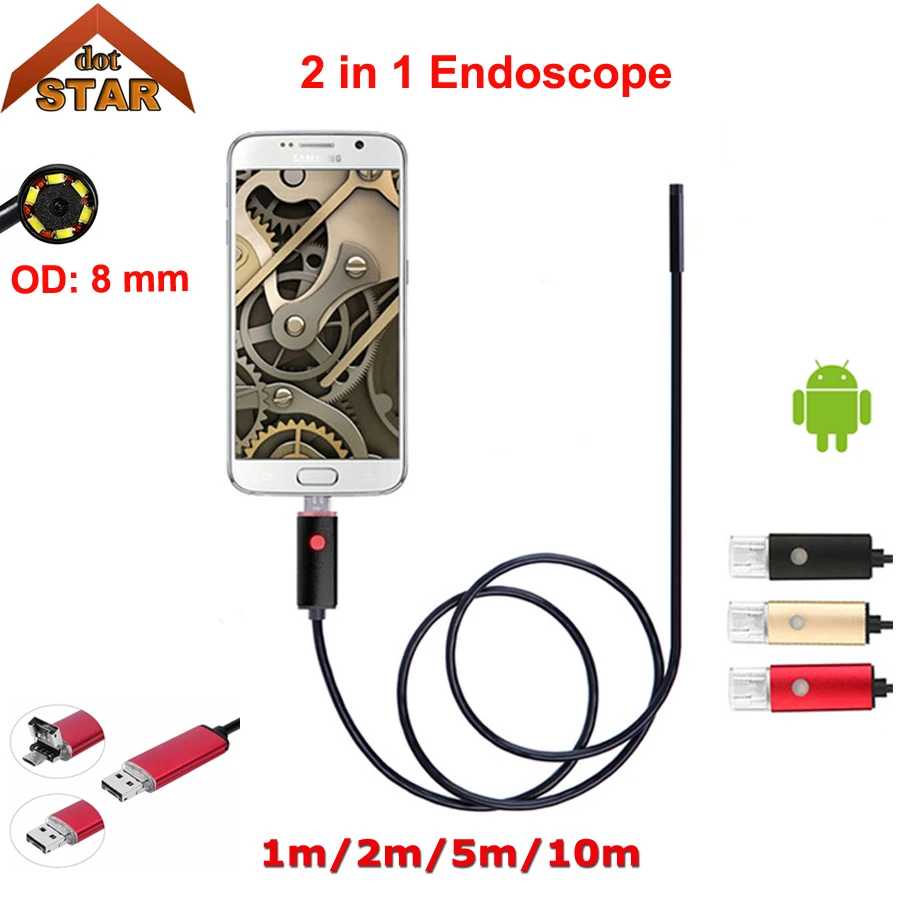Stardot 2in1 эндоскопа Micro USB для Andriod телефон и ПК 8 мм диаметр HTA7 6LED 60 градусов ангел IP67