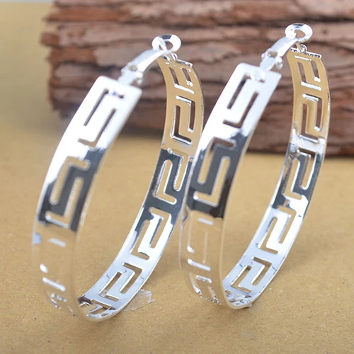 Горячие Для женщин с серебряным покрытием полые группа Серьги-кольца Модные