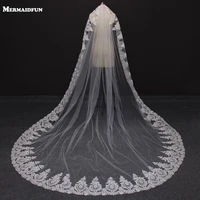 mermaidfun one layer lace edge mantilla cathedral wedding veils with comb long bridal veil velo de novia