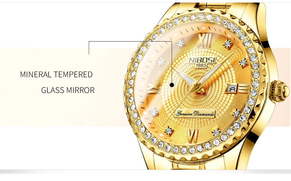 Relogio Feminino NIBOSI брендовые роскошные женские часы из нержавеющей стали женские часы с кристаллами кварцевые часы женские золотые