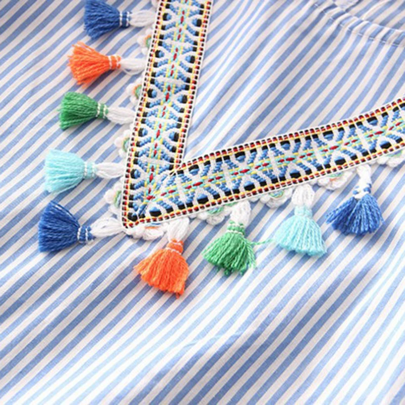 Kids Girls Summer Dress Striped Collar Tassels Ruffles Cute Casual Dresses Toddler Girl Sleeveless Wear | Детская одежда и обувь