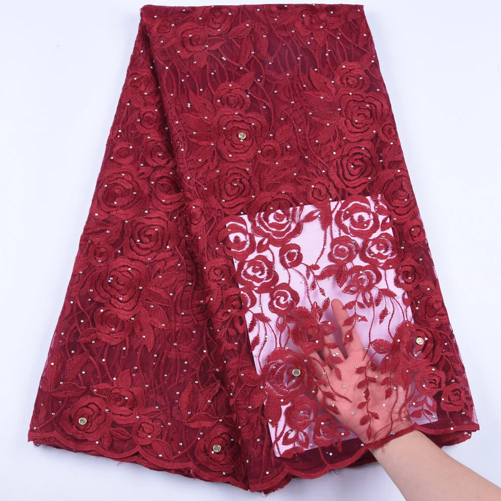 

African Tulle Mesh Lace Fabric High Quality Embroidery African Lace With Rhinestones French Net Lace Fabric A1629