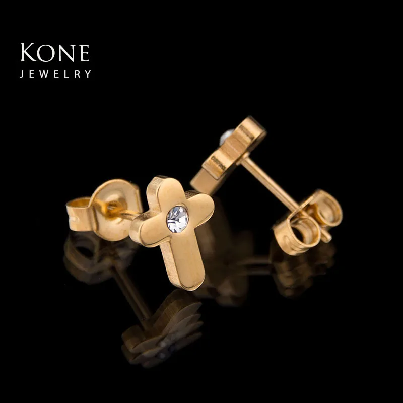 Etsy маленькие золотые сережки с крестиком покрытые сталью из нержавеющей стали
