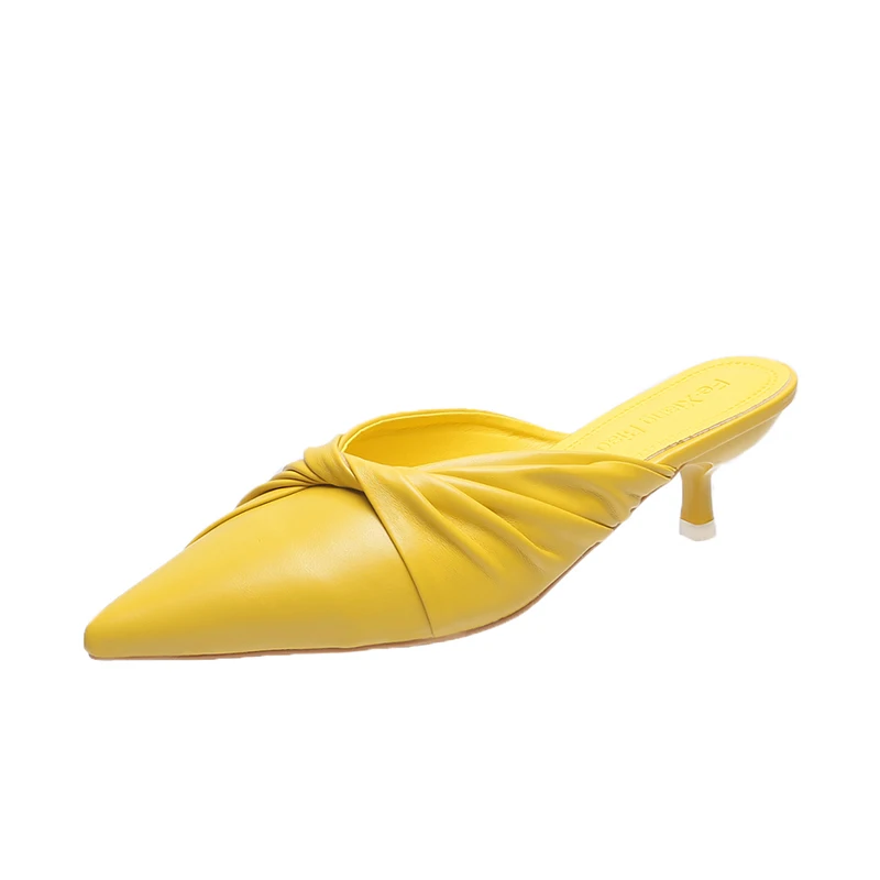 Yellow Модные туфли без задника на низком каблуке; женская обувь тапки без застежки; женские шлепанцы на тонком каблуке с острым носком; женские сабо; женские уличные шлепанцы; шлепанцы - Цвет: Yellow